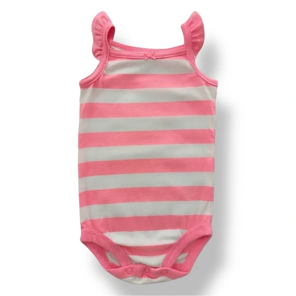 Carter’s | Candy Stripe Ruffle Rompers (9 mos) ♥️🩷🧡 - Picture 3 of 5